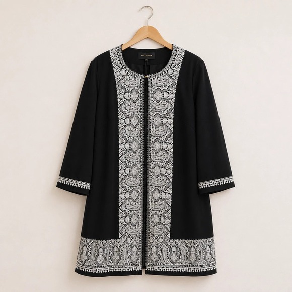 Kobi Halperin Jackets & Blazers - NWT Kobi Halperin Marta Coat Womens 2X Black Ivory Embroidered Paisley Topper